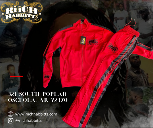 Simple Fly Stacked Tracksuits (Red/Black)